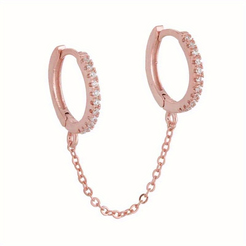 Hip Hop Chain Zirconium Double Hole Earrings